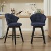 008-Set of 2 Counter Height Swivel Bar Stools, Chenille Upholstered Chairs with Wide Backrest for Bar, Kitchen Island, Dining Room, Blue