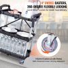Foldable Utility Service Cart, 3 Shelf 165LBS Heavy Duty Plastic Rolling Cart with Lockable Wheels, Ergonomic Handle