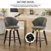 008-Set of 2 Counter Height Swivel Bar Stools, Chenille Upholstered Chairs with Wide Backrest for Bar, Kitchen Island, Dining Room, Dark Grey