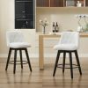 007-Swivel Counter Chairs, Modern Linen Fabric with Button-Tufted Backrest, Stylish Bar Stools, Set of 2 for Bar, Kitchen Island, Dining Room, White
