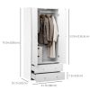 Modern Wardrobe Closet Armoire with 2 Drawers and Hanging Rod, Clothes Storage Organizer with Anti-tipping Design for Bedroom, White