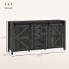 60" Buffet Cabinet, Farmhouse Sideboard with Sliding Barn Doors, Drawers and Adjustable Shelves, Distressed Dark Gray