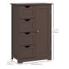 Bathroom Storage Cabinet, Floor Cabinet with Adjustable Shelf and 4 Drawers, Side Cabinet for Washroom, Brown