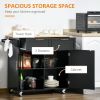 Rolling Kitchen Island, Kitchen Cart on Wheels with 2 Storage Drawers, 2 Door Cabinets and Towel Rack for Dining Room (Black, 2-Doors)
