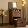 3 in 1 Vanity Desk with Flip Top Mirror, Small Make Up Vanity Set with Visible Glass Desktop, Compact Makeup Vanity with 3 Drawers, Cushioned Tool