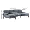 U Shape Couch with Double Chaise, 4 Seater Linen Feel Sofa for Modern Living Room, Dark Grey