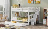 Stairway Full-Over-Full Bunk Bed with Twin size Trundle, Storage and Guard Rail for Bedroom, Dorm - White(OLD SKU :LT000210AAK)