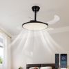 42 Inch Retractable Ceiling Fan,Low Profile Ceiling Fan with Light and Remote,Modern Black Fan with Retractable Blades for Dinning Room Living Room Be
