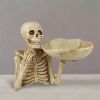 Skull Tray Ornament with Bowl ��� Unique Skeleton Design for Indoor & Outdoor Decor, Perfect for Halloween, Day of the Dead, or Gothic Themed Rooms, C