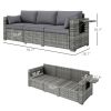 Outsunny 3 Seater Wicker Sofa with Side Trays, Outdoor Patio Couch with 6" Thick Back Cushions, Deep Seating, Mixed Gray