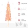 HOMCOM 7ft LED Pre-Lit Slim Pencil Christmas Tree Pink Snow Flocked with Downswept Branches