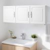 Laundry Room Wall Cabinet, 2-Tier Wall Mounted Hanging Cabinet with Adjustable Shelf, Cupboard Storage with 3 Doors, for Kitchen, Bathroom, Laundry