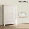 3 Doors Wardrobe Closet with 2 Drawers, Bedroom Armoire with Lockable Drawer, Hanging Rod and Storage Shelves, White