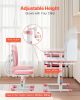 Kids Study Chair and Desk with Bookshelf & Drawer Height Adjustable Pink
