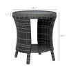 18" Wicker Outdoor Coffee Table, PE Rattan Patio Side Table with 2-Tier Storage, Composite Wood Top, Gray