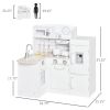 Qaba Toy Kitchen Set with Drinking Fountain,Microwave, Fridge and Accessories, Kids Pretend Play Kitchen Set with Safe Material, White