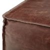 Brody 18 inch Wide Square Top Stitch Pouf in Distressed Brown Genuine Leather