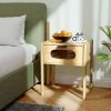 Bamboo Nightstand Square Tall End Table with Decorated Drawer