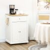 Cream White Kitchen Island Cart, Portable Serving Trolley with Drawer & Shelf