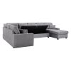 Samara 137"W Gray Chenille Sectional Sofa with Right-Facing Chaise, Underseat Storage, Throw Pillows