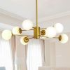 Modern 8-Light Gold Chandelier with White Glass Globe Shades, Mid-Century Branching Design, Elegant Ceiling Light Fixture for Dining Room, Living Room