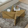 Glass Coffee Table,31.5 Inch Mid-Century Modern Square Coffee Table with Tempered Glass Top,Wooden Coffee Table for Living Room,Natural Wood