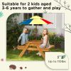 Outsunny Kids' 3-in-1 Sensory Table with Water & Sand Play, Foldable Umbrella, Teak Finish, for Ages 3-6