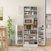 67" Freestanding Pantry, Kitchen Hutch Cabinet w/ Glass Doors & Adjustable Shelves, Microwave Cabinet for Dining Room, White