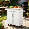 White Kitchen Island Cart Rolling Island Table with Wood Top Trolley Cart with Drawer Storage Cabinet And Towel Rack
