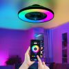 23-inch Black Ceiling Fan Light with LED RGB ��� Dimmable & Color-Changing, APP & Remote Control, Modern Smart Ceiling Fan for Living Room, Bedroom, a