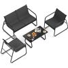4-Piece Outdoor Conversation Set (Black) - 2 Chairs + 1 Loveseat + 1 Coffee Table,Patio Furniture Set