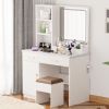 32'' Wide Makeup Vanity Desk with Lighted Mirror and Power Outlet, Dressing Table with Large Storage Space and Cushioned Stool for Bedroom & Studio