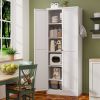 72" White Metal Kitchen Pantry Cabinet with Doors, Heavy-Duty Freestanding Storage Organizer with 5 Adjustable Shelves, Tool-Free Assembly for Pantry