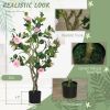 HOMCOM Set of 2 Decorative Artificial Plants, Camellia Flowers in Pots, Fakes Plant for Home Indoor Decor, 39 inch, Pink