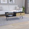 15" H rectangular white / macadamia coffee table, 4 vintage metal legs, 1 vertical divider for designer books, and 1 drawer for storing small things.