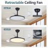 42 Inch Retractable Ceiling Fan,Low Profile Ceiling Fan with Light and Remote,Modern Black Fan with Retractable Blades for Dinning Room Living Room Be