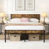 Full Size Bed Frame with Wood Headboard, Metal Platform Bed with Under Bed Storage, No Box Spring Needed, Rustic Brown & Black