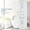 Kleankin Slim Bathroom Storage Cabinet, Tall Linen Tower with Open Shelf, Drawer, Recessed Doors & Adjustable Shelves, White