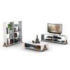 HT Design Kipp Cross Legs Wooden Frame Rectengular Coffee Table for Living Rooms with Interior Shelving, Walnut/White