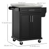 Kitchen Island with Stainless Steel Top, Rolling Kitchen Cart on Wheels with Storage Drawer, Cabinet, Towel Rack and Spice Rack (Black)