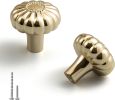 6 Pack Sunflower Polished Brass Kitchen Cabinet Knobs 1-1/5 Inch Round Dresser Drawer Knob Bright Gold Furniture Hardware Shiny Brass Pulls for Closet