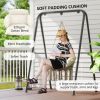 Outsunny Hammock Swing Chair, Macrame Hanging Chair with Large Cushion, Chain, Steel Frame for Indoor Outdoor Use, Cream White