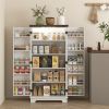 47" Kitchen Cabinet with Sensing LED Light, Kitchen Pantry Cabinet with Doors, Adjustable Shelves, Door Shelves, White