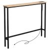 39.4" Narrow Console Sofa Table with Power Outlets and USB Ports, Skinny Couch Table with Metal Frame and Charge Station with 4.9ft Extension Cord