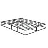 Queen Mattress Foundation 1pc Black Metal Frame with Textured Fabric Cover