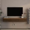 Floating TV Stand, Wall Mounted TV Shelf with Led Lights & Power Outlet, Cabinet for Wood tv Stands for Living Room