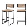 Kitchen Bar Stools with Footrest Set of 2 Paper Rope Weave Dining Chairs Counter Height Barstool (Style B Black & Honey)