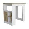 Kitchen Island 36" H, Three Open Side Storage Shelves and One Push-to-Open Cabinet, White/Macadamia