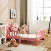 Single-layer vertical plank bed with side railings, pink, 135*75*62.5cm, wooden bed, pine, children's