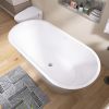 59" Acrylic Freestanding Bathtub, Gracefully Shaped Freestanding Soaking Bathtub with Brushed Nickel Drain & Minimalist Linear Design Overflow White